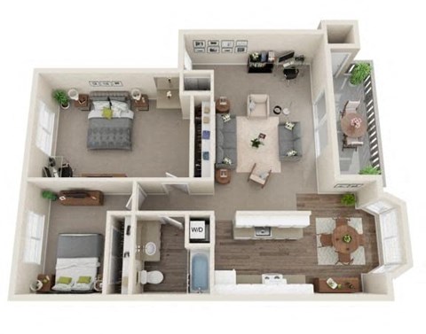 Floor plan for 2 beds, 1 bath, 1050 sqft